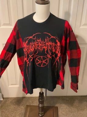 Bring Me The Horizon Upcycled Graphic T-Shirt With Flannel Sleeves OSFM